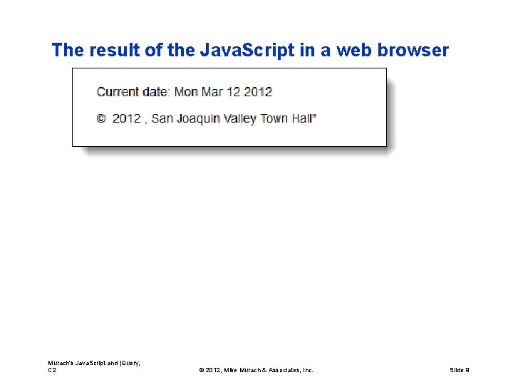 The result of the Java. Script in a web browser Murach's Java. Script and