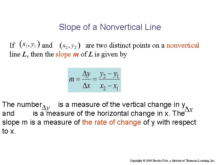 Slope of a Nonvertical Line If and are two distinct points on a nonvertical