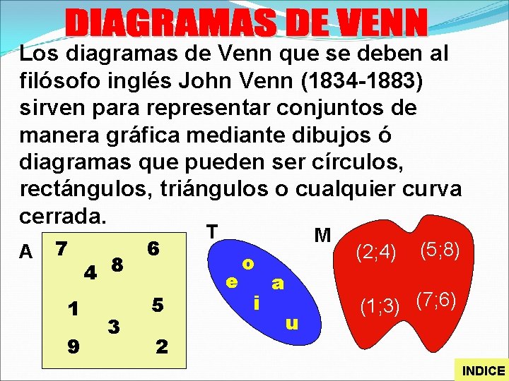 Los diagramas de Venn que se deben al filósofo inglés John Venn (1834 -1883)