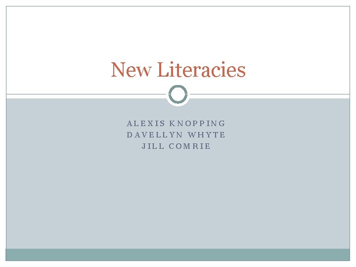 New Literacies ALEXIS KNOPPING DAVELLYN WHYTE JILL COMRIE 