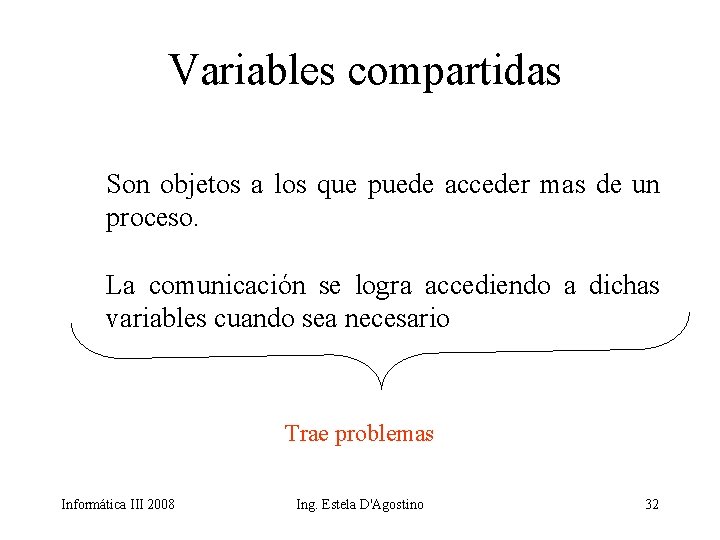 Variables compartidas Son objetos a los que puede acceder mas de un proceso. La