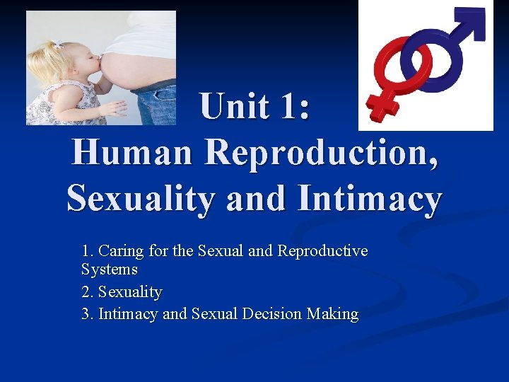 Unit 1: Human Reproduction, Sexuality and Intimacy 1. Caring for the Sexual and Reproductive