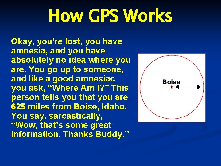 How GPS Works Okay, you’re lost, you have amnesia, and you have absolutely no