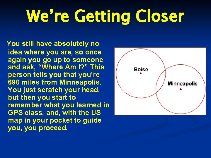 We’re Getting Closer You still have absolutely no idea where you are, so once