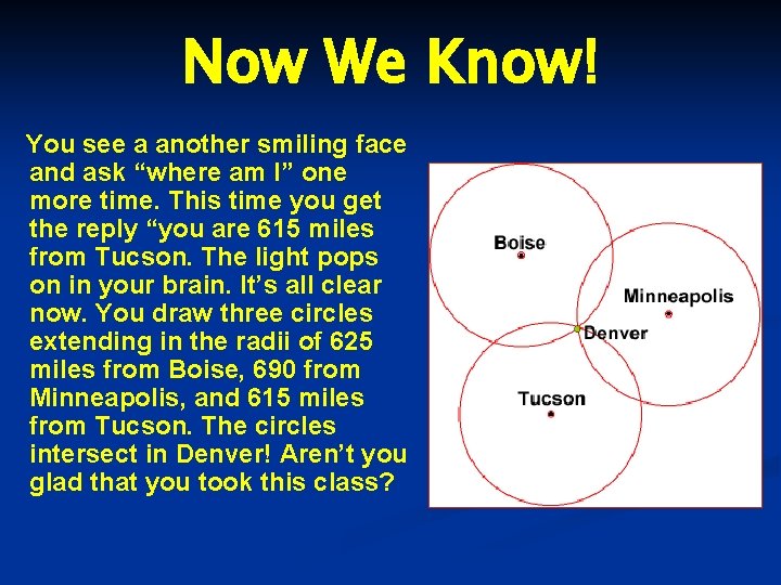Now We Know! You see a another smiling face and ask “where am I”