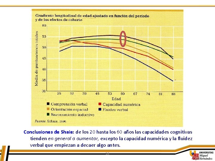 Conclusiones de Shaie: de los 20 hasta los 60 años las capacidades cognitivas tienden