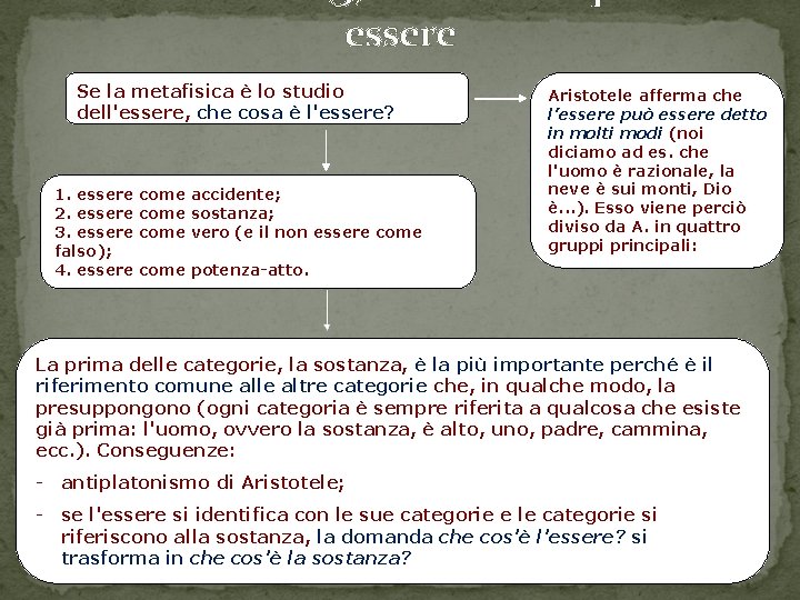 essere Se la metafisica è lo studio dell'essere, che cosa è l'essere? 1. essere