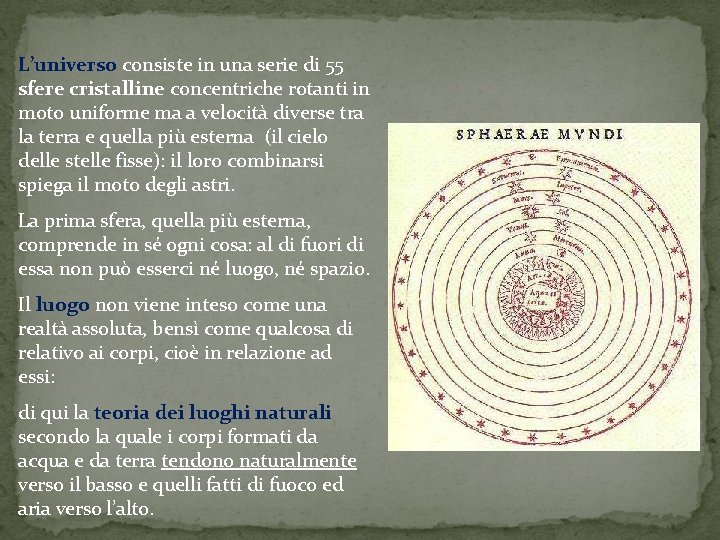 L’universo consiste in una serie di 55 sfere cristalline concentriche rotanti in moto uniforme