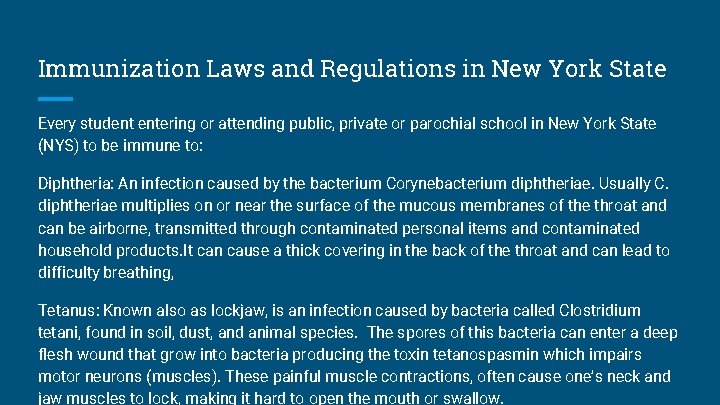 Immunization Laws and Regulations in New York State Every student entering or attending public,