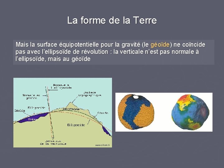 La forme de la Terre Mais la surface équipotentielle pour la gravité (le géoïde)