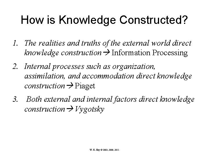 How is Knowledge Constructed? 1. The realities and truths of the external world direct