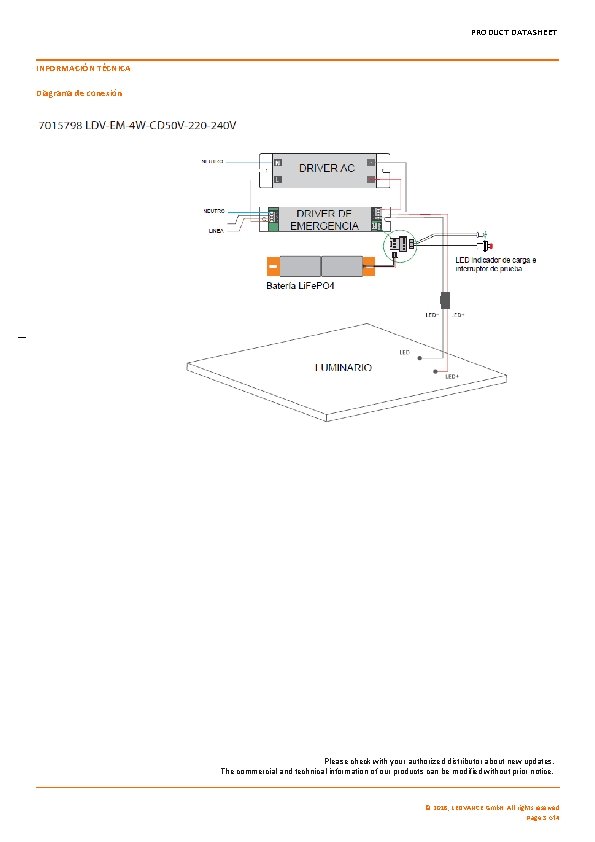 PRODUCT DATASHEET INFORMACIÓN TÉCNICA Diagrama de conexión Please check with your authorized distributor about