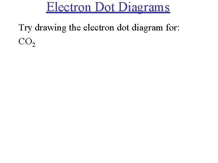 Electron Dot Diagrams Try drawing the electron dot diagram for: CO 2 
