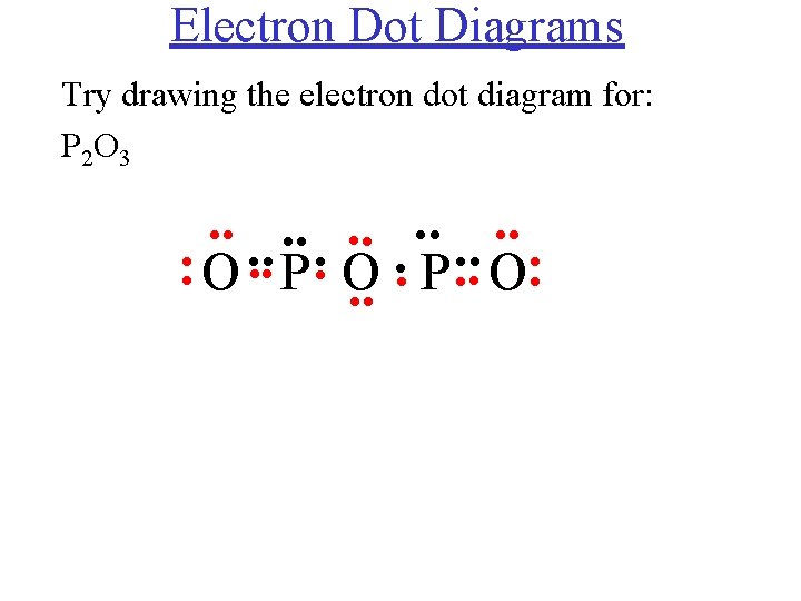 Electron Dot Diagrams Try drawing the electron dot diagram for: P 2 O 3