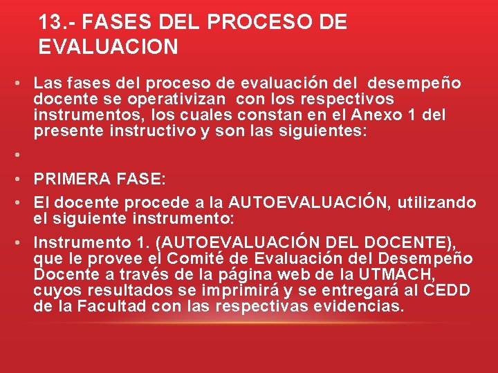 INSTRUCTIVO PARA EVALUACION DEL DESEMPEO DOCENTE DE LA