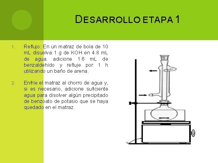 D ESARROLLO: ETAPA 1 1. Reflujo: En un matraz de bola de 10 m. D ESARROLLO: ETAPA 1 1. Reflujo: En un matraz de bola de 10 m.