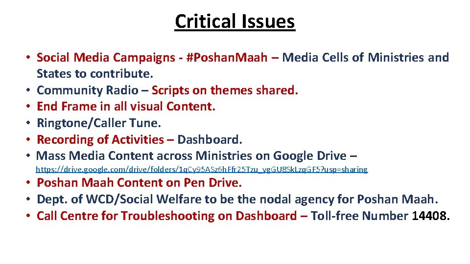 Critical Issues • Social Media Campaigns - #Poshan. Maah – Media Cells of Ministries