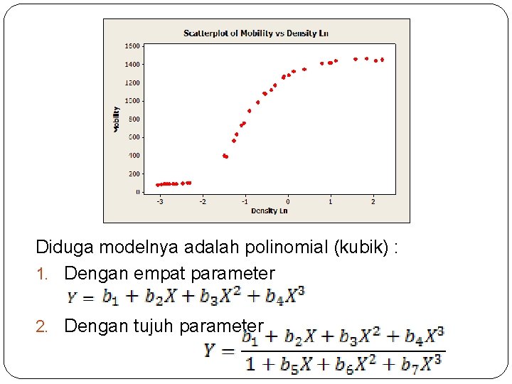 Diduga modelnya adalah polinomial (kubik) : 1. Dengan empat parameter 2. Dengan tujuh parameter