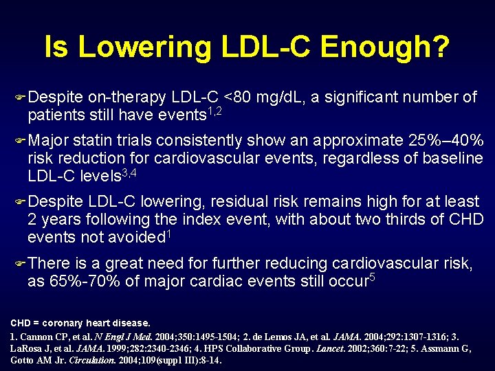 Is Lowering LDL-C Enough? FDespite on-therapy LDL-C <80 mg/d. L, a significant number of