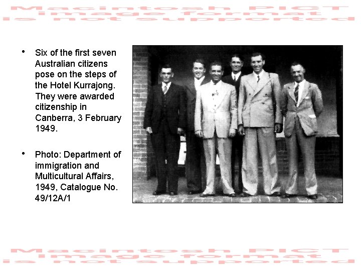  • Six of the first seven Australian citizens pose on the steps of