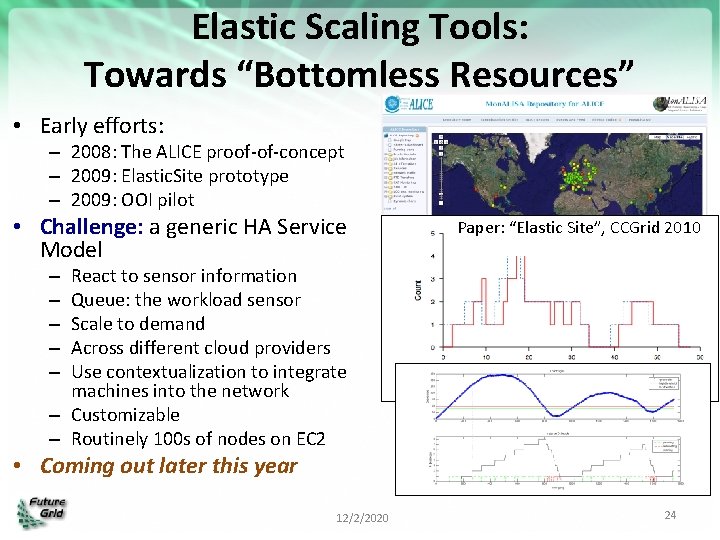 Elastic Scaling Tools: Towards “Bottomless Resources” • Early efforts: – 2008: The ALICE proof-of-concept