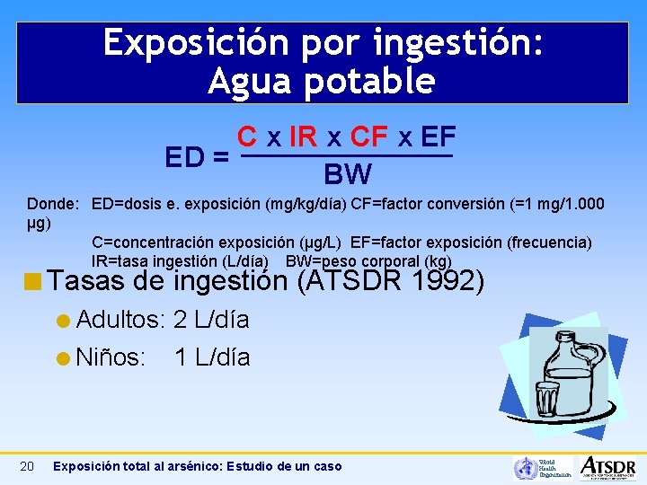 Exposición por ingestión: Agua potable C x IR x CF x EF ED =