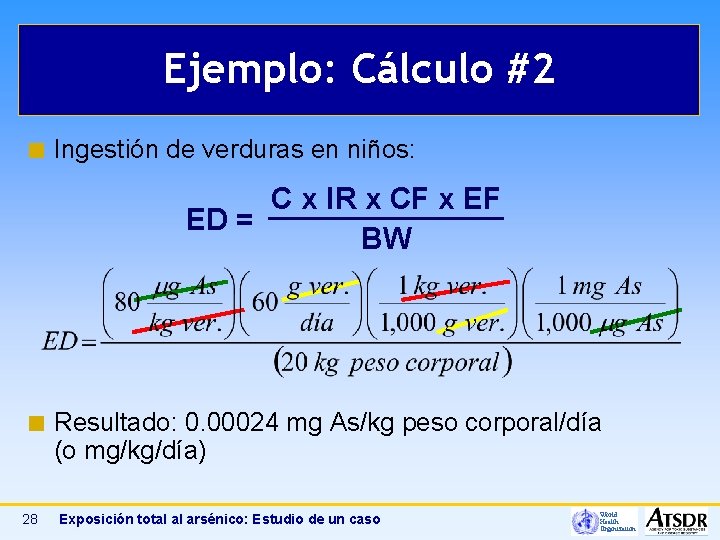 Ejemplo: Cálculo #2 ¢ Ingestión de verduras en niños: C x IR x CF