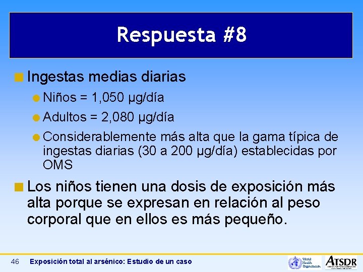 Respuesta #8 ¢ Ingestas medias diarias Niños = 1, 050 µg/día Adultos = 2,