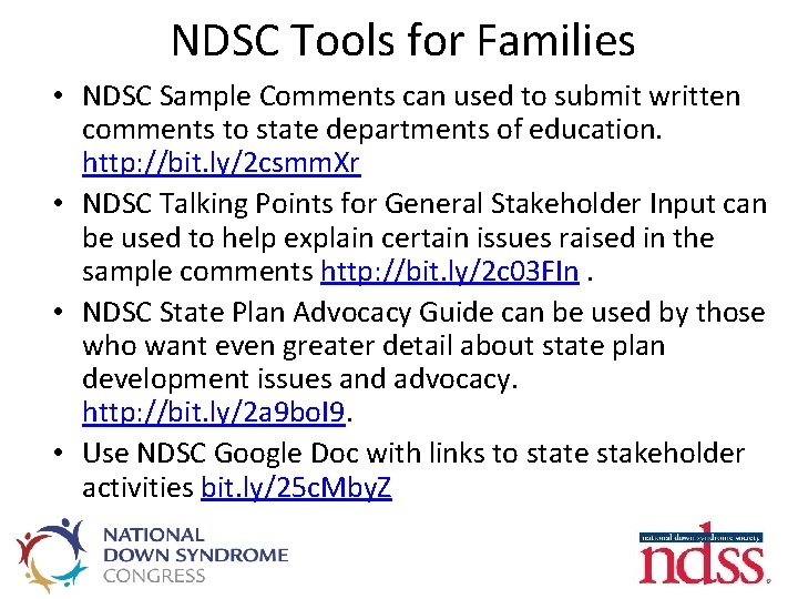 NDSC Tools for Families • NDSC Sample Comments can used to submit written comments