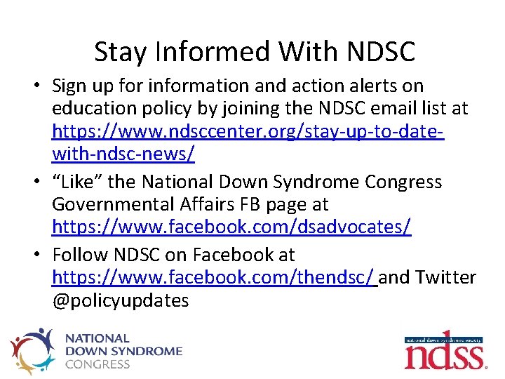 Stay Informed With NDSC • Sign up for information and action alerts on education