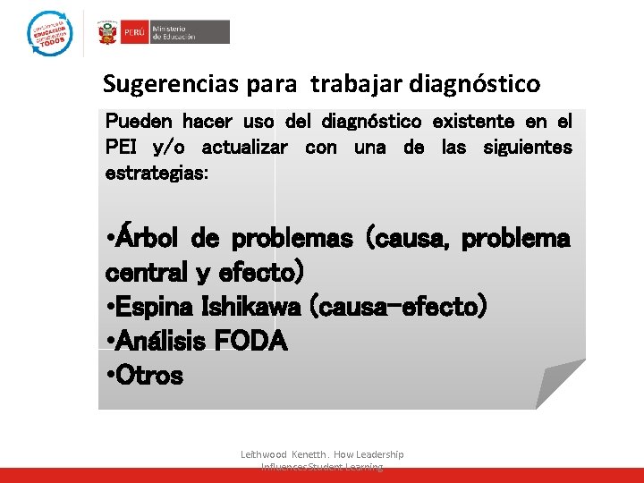 Sugerencias para trabajar diagnóstico Pueden hacer uso del diagnóstico existente en el PEI y/o