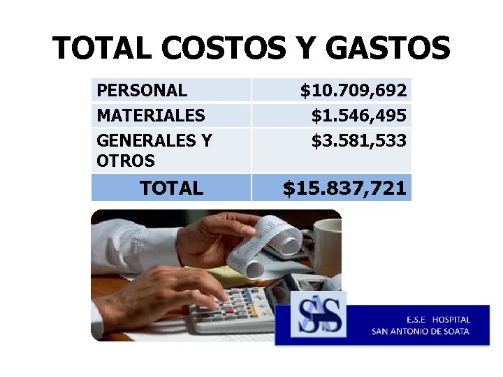 TOTAL COSTOS Y GASTOS PERSONAL MATERIALES GENERALES Y OTROS TOTAL $10. 709, 692 $1.