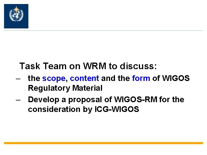 Task Team on WRM to discuss: – the scope, content and the form of Task Team on WRM to discuss: – the scope, content and the form of
