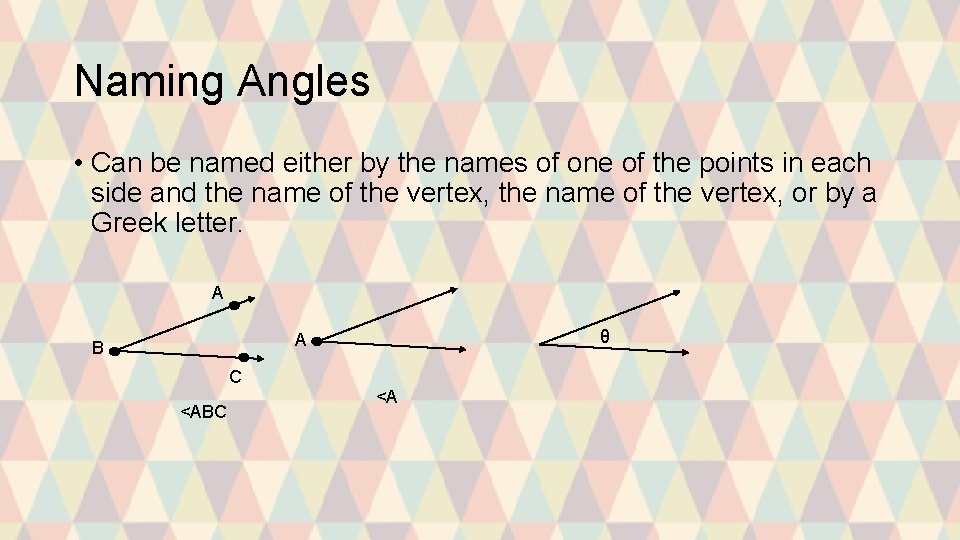 Naming Angles • Can be named either by the names of one of the