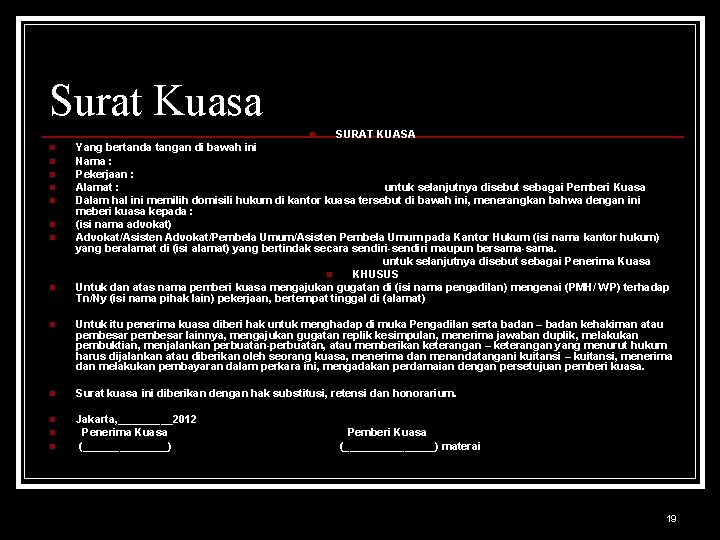 Surat Kuasa n n n n n SURAT KUASA Yang bertanda tangan di bawah