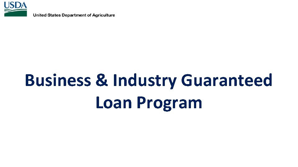 Business & Industry Guaranteed Loan Program 