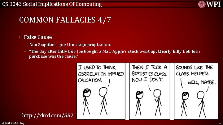 CS 3043 Social Implications Of Computing COMMON FALLACIES 4/7 • False Cause – Non