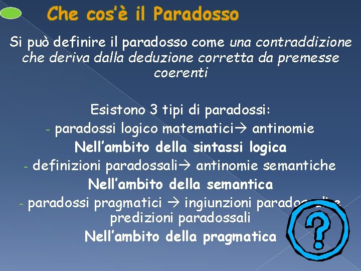 Che cos’è il Paradosso Si può definire il paradosso come una contraddizione che deriva Che cos’è il Paradosso Si può definire il paradosso come una contraddizione che deriva