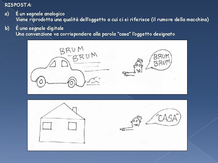 RISPOSTA: a) È un segnale analogico Viene riprodotta una qualità dell’oggetto a cui ci RISPOSTA: a) È un segnale analogico Viene riprodotta una qualità dell’oggetto a cui ci