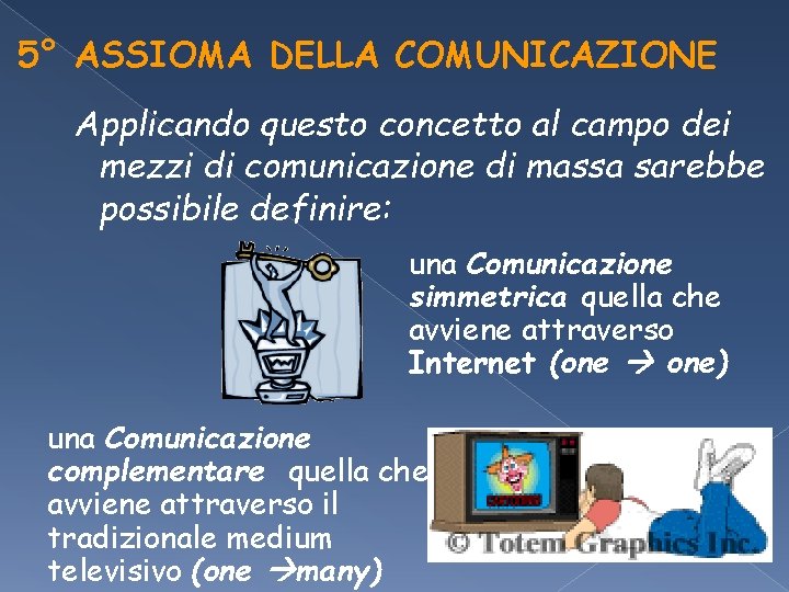 5° ASSIOMA DELLA COMUNICAZIONE Applicando questo concetto al campo dei mezzi di comunicazione di 5° ASSIOMA DELLA COMUNICAZIONE Applicando questo concetto al campo dei mezzi di comunicazione di
