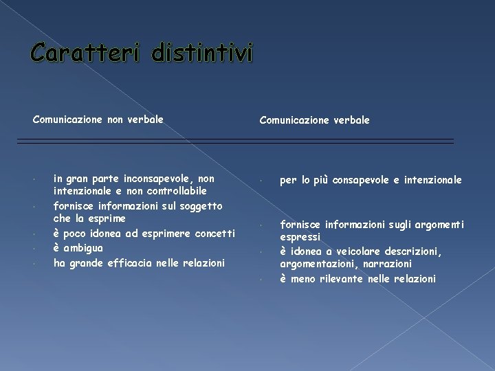 Caratteri distintivi Comunicazione non verbale in gran parte inconsapevole, non intenzionale e non controllabile Caratteri distintivi Comunicazione non verbale in gran parte inconsapevole, non intenzionale e non controllabile