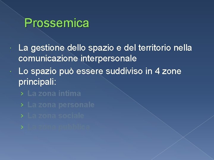 Prossemica La gestione dello spazio e del territorio nella comunicazione interpersonale Lo spazio può Prossemica La gestione dello spazio e del territorio nella comunicazione interpersonale Lo spazio può
