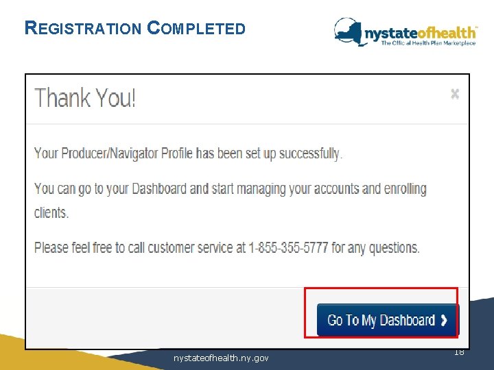 REGISTRATION COMPLETED nystateofhealth. ny. gov 18 