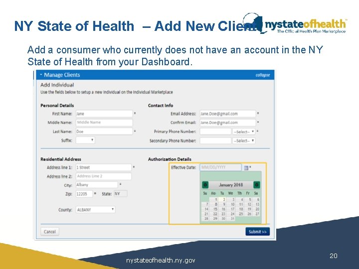 NY State of Health – Add New Client Add a consumer who currently does