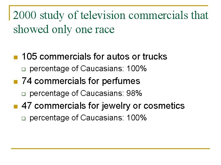 2000 study of television commercials that showed only one race n 105 commercials for