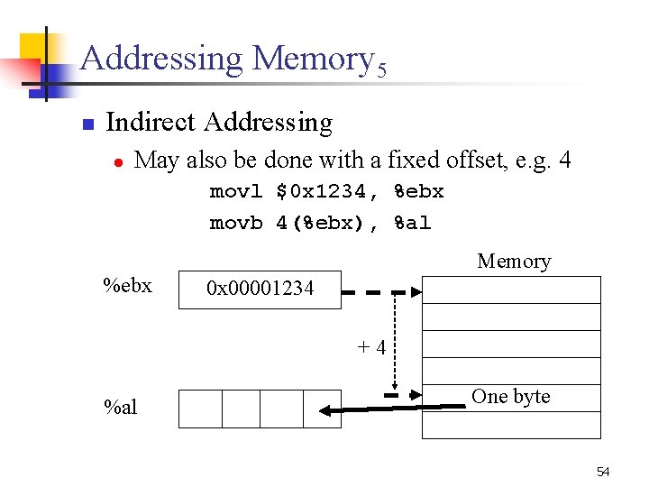 Addressing Memory 5 n Indirect Addressing l May also be done with a fixed