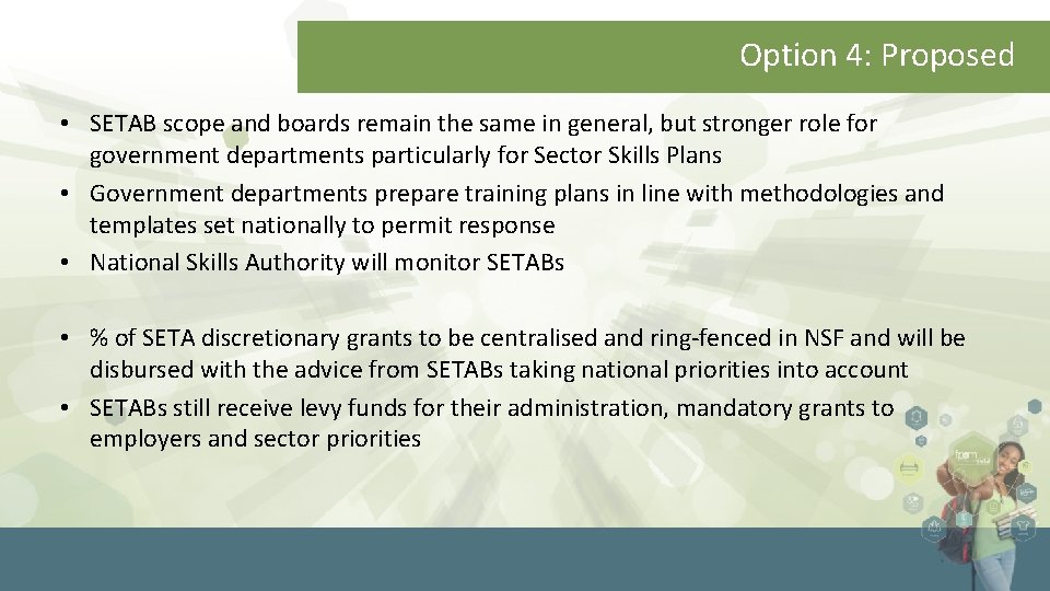 Option 4: Proposed • SETAB scope and boards remain the same in general, but