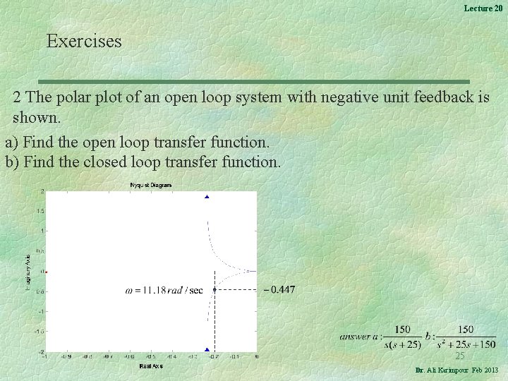 Lecture 20 Exercises 2 The polar plot of an open loop system with negative