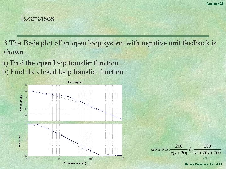 Lecture 20 Exercises 3 The Bode plot of an open loop system with negative