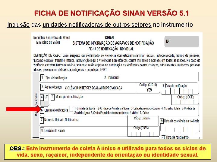 FICHA DE NOTIFICAÇÃO SINAN VERSÃO 5. 1 Inclusão das unidades notificadoras de outros setores